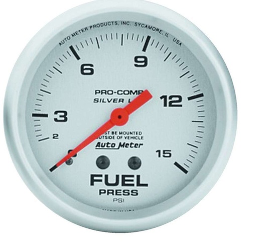[ATM4611] Autometer - Pro Comp 2-5/8in Silver Liq-Fill Fuel 0-15 PSI