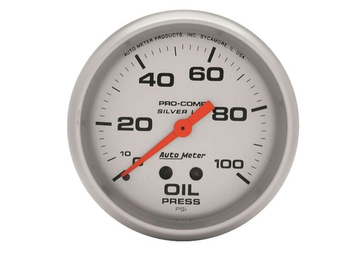 [ATM4621] Autometer - U/L 2-5/8in Silver Liq-Fill Oil 0-100 PSI