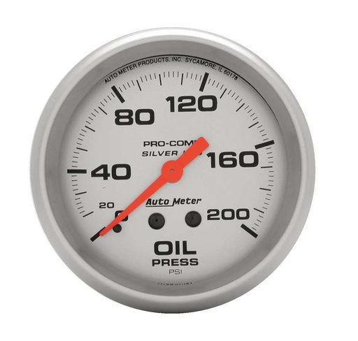 [ATM4622] Autometer - Pro Comp 2-5/8in Silver Liq-Fill Oil 0-200 PSI
